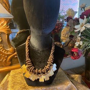 20” wooden bead necklace w/abalone sea turtles